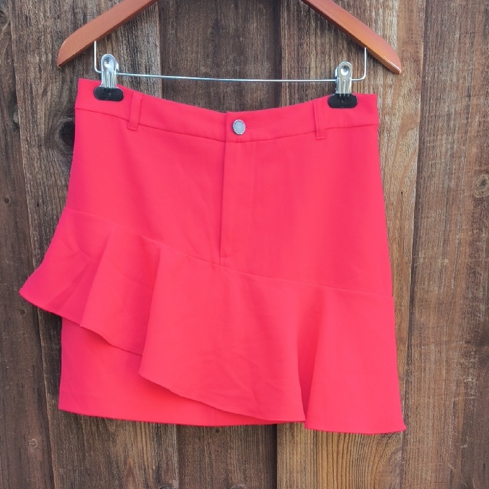 ALICE + OLIVIA Nissa Red Mini Skirt Asymmetrical Ruffle Size 10